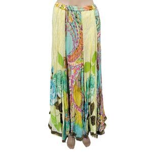 Soft Surroundings Boho Crinkle Pleat Bright Colorful Women's Maxi Skirt Yellow